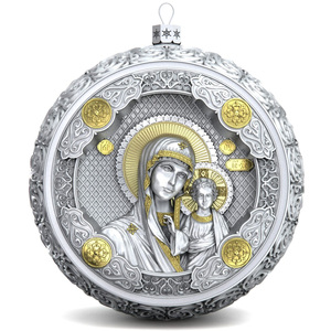 Set of 4 silver Christmas tree balls "Rozhdestvensky, Saviour, Our Lady of Kazan, Vladimirskaya"